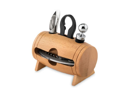 Set de vino y soporte de madera