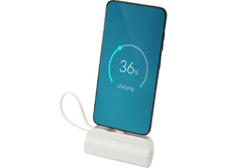 Batería externa tipo-C de plástico reciclado de 5000 mAh y 10 W con soporte abatible incorporado y cable 2 en 1 Alnair