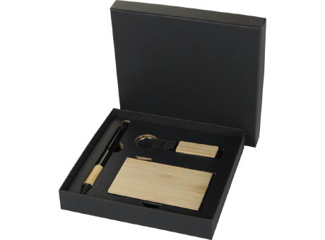 Set de regalo de bolígrafo, llavero y tarjetero RFID de aluminio reciclado RCS Minka
