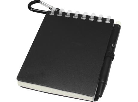 Set de libreta de tapa blanda y bolígrafo de exterior de material reciclado (tinta azul) Lig Mini