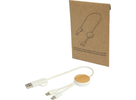 Cable 5 en 1 de plástico reciclado de 30 cm para sincronización de datos y carga rápida de 27 W con detalles de bambú Chechi
