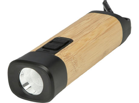 Linterna de plástico reciclado con mosquetón de bambú/RCS Kuma