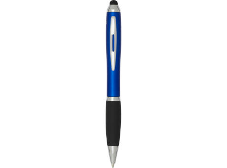 Bolígrafo de plástico reciclado con certificado RCS, stylus, cuerpo de color y empuñadura negra (tinta negra) Nash