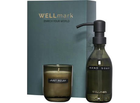 Dispensador de jabón de manos de 250 ml y juego de velas aromáticas de 150 g con fragancia de lino fresco Wellmark Discovery