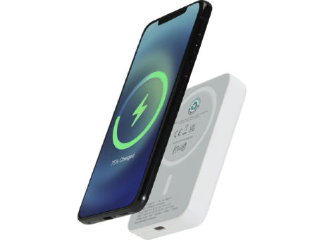 Batería externa inalámbrica magnética de 5000 mAh y 15 W con PD de 20 W fabricada con plástico reciclado Acrab