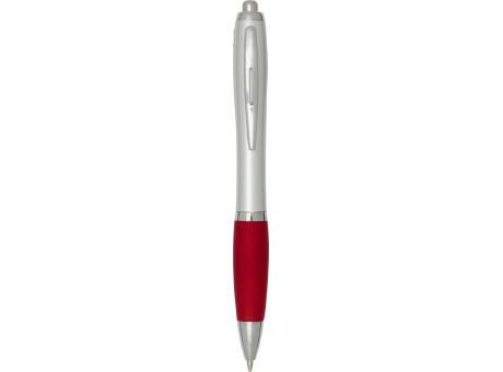 Bolígrafo de plástico reciclado con certificado RCS, cuerpo plateado y empuñadura de color (tinta negra) Nash