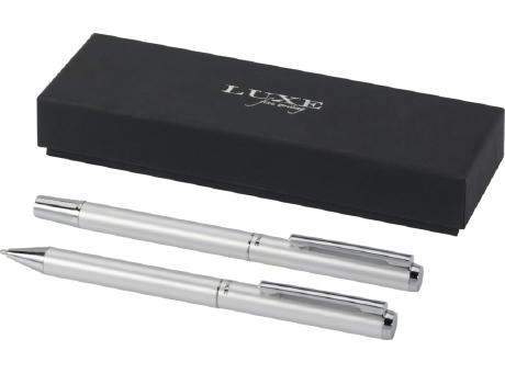 Set de regalo de bolígrafo y rollerball de aluminio reciclado Lucetto (tinta negra)