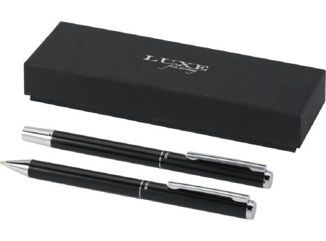 Set de regalo de bolígrafo y rollerball de aluminio reciclado Lucetto (tinta negra)