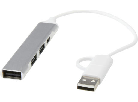 Hub USB-A y tipo-C de 4 puertos de aluminio reciclado con doble entrada Alkaid