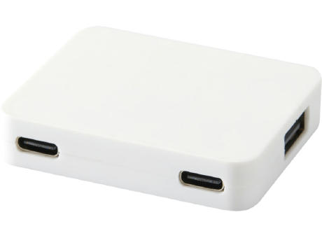Hub USB de 4 puertos con salida USB-A y tipo-C y doble entrada fabricado con plástico reciclado Gaia