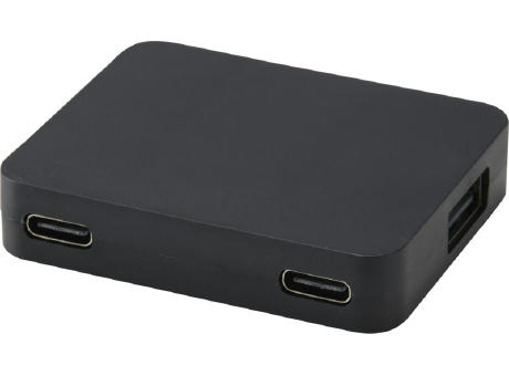 Hub USB de 4 puertos con salida USB-A y tipo-C y doble entrada fabricado con plástico reciclado Gaia