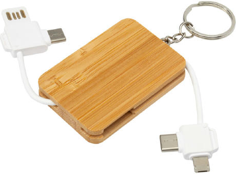 Llavero de bambú con cable de carga retráctil 6 en 1 Reel