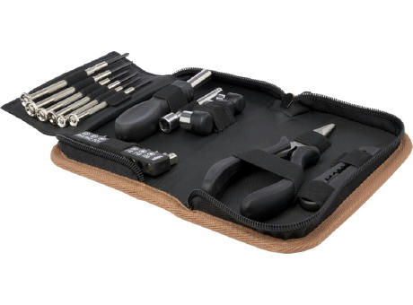 Set de herramientas de plástico reciclado con certificación RCS de 24 piezas con funda de corcho Spike