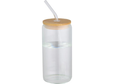 Jarra de 500 ml de vidrio borosilicato de pared simple con tapa de bambú Mirage