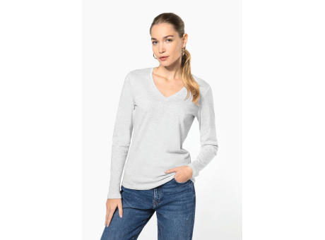 Camiseta manga larga y cuello de pico mujer