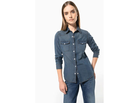 Camisa denim manga larga mujer