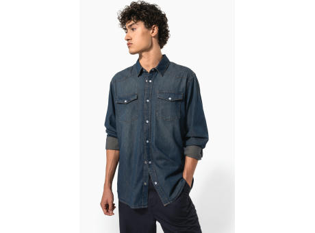 Camisa denim manga larga hombre