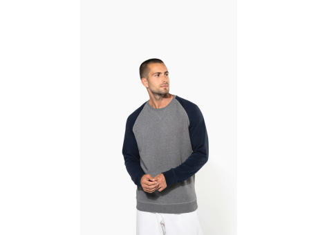 Sudadera bicolor algodón orgánico French Terry cuello redondo mangas raglan hombre
