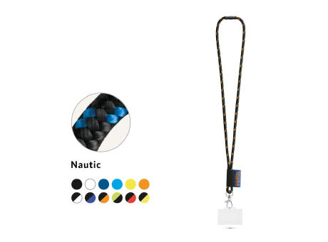 BRIDPORT. SET Cordón NAUTIC Largo (Ø 7 mm) con mosquetón de gatillo de 9 mm, cierre de seguridad de Ø 7 mm y porta credencial/tarjeta rígido de 91 x 68 mm