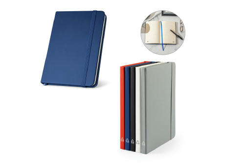 CAMPUS. Cuaderno A5 de tapa dura en PU (35% reciclado) con páginas rayadas de papel 100% reciclado