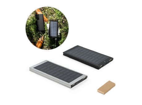 CLERK. Power bank 8'000 mAh con panel solar en aluminio 100% reciclado