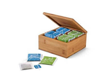 ARNICA. Caja de té de bambú con 4 compartimentos y cierre magnético