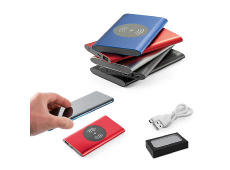 CASSINI. Power bank 4'000 mAh con cargador inalámbrico de 5W, fabricado en aluminio reciclado (100% rAL)