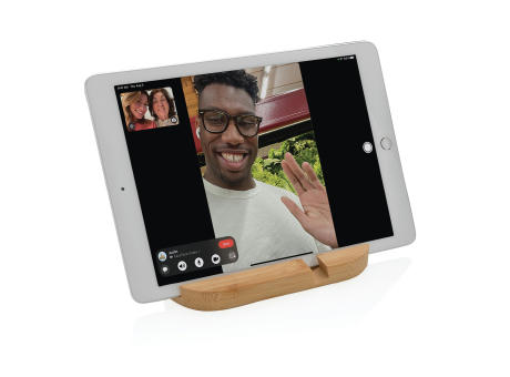 Soporte de bambú para tablet y teléfono