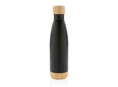 Botella acero inoxidable al vacío con tapa y fondo de bambú