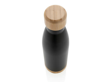 Botella acero inoxidable al vacío con tapa y fondo de bambú