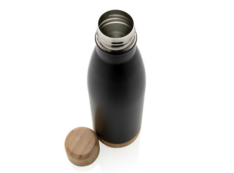 Botella acero inoxidable al vacío con tapa y fondo de bambú
