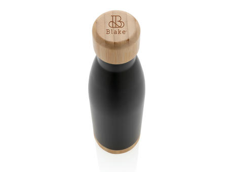 Botella acero inoxidable al vacío con tapa y fondo de bambú