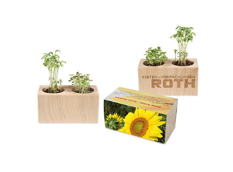 Pflanz-Holz 2er Set mit Samen - Sonnenblume, 2 Seiten gelasert