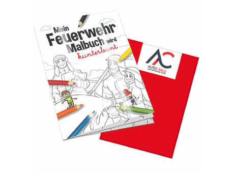 Malbuch / Mal-Set A6 - Feuerwehr - Malbuch mit 2-c Logoeindruck