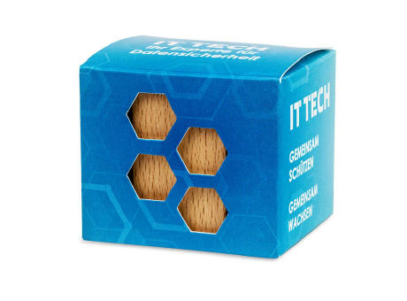 Pflanz-Holz Hexagon mit Samen - Glücksklee-Zwiebel (* Je nach Verfügbarkeit der Glücksklee-Zwiebeln)