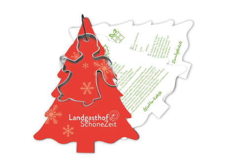 Backförmchen mit Rezeptblock Tannenbaum - Engel - in weihnachtlicher Mappe (mit 1c-Logoeindruck)