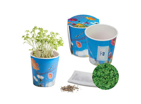 Blumenwiese To-Go - Ostern - Gartenkresse - neutral mit 1-c Logoeindruck