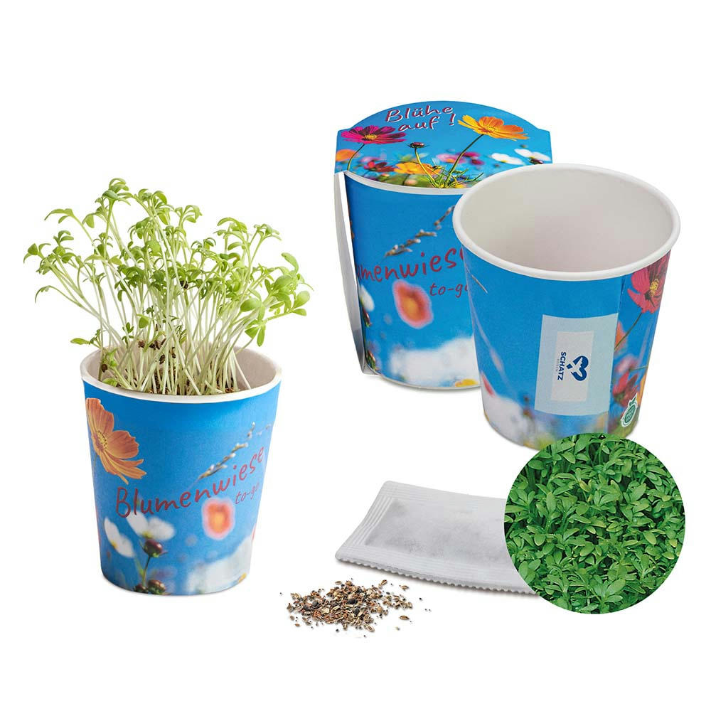 Blumenwiese To-Go - Ostern - Gartenkresse - neutral mit 1-c Logoeindruck