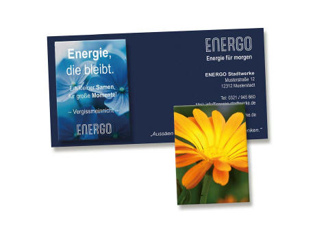 Samentütchen auf Werbekarte - Ringelblume