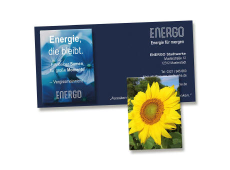 Samentütchen auf Werbekarte - Sonnenblumen