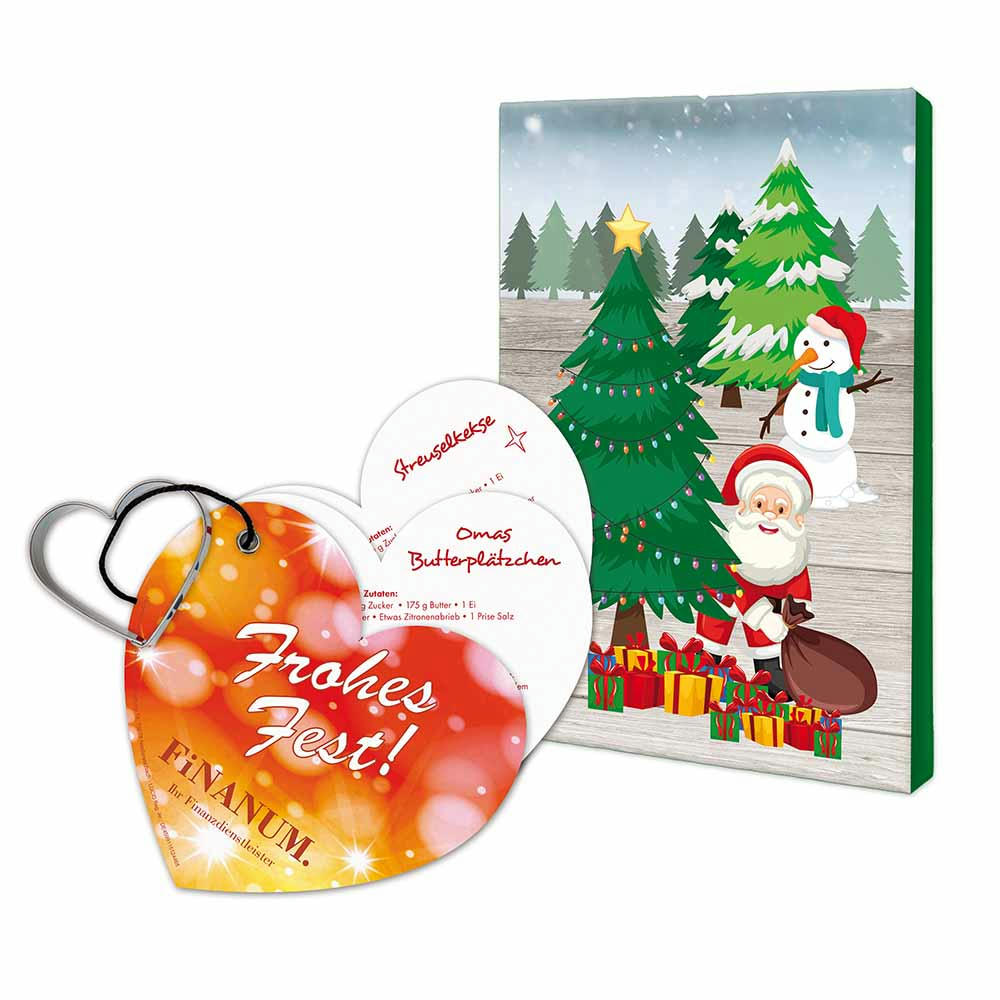 Backförmchen mit Rezeptblock Weihnachtsherz - in weihnachtlicher Mappe (neutral)