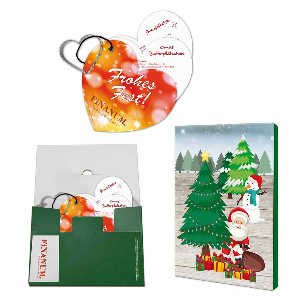 Backförmchen mit Rezeptblock Weihnachtsherz - in weihnachtlicher Mappe (mit 1c-Logoeindruck)