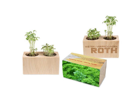 Pflanz-Holz 2er Set mit Samen - Petersilie, 1 Seite gelasert