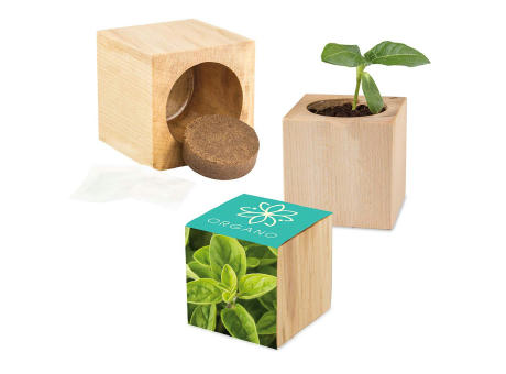 Pflanz-Holz Maxi mit Samen - Majoran, 1 Seite gelasert