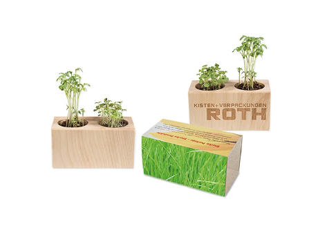 Pflanz-Holz 2er Set mit Samen - Gras, 1 Seite gelasert