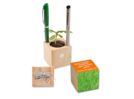 Pflanz-Holz Büro mit Samen - Gras, 1 Seite gelasert