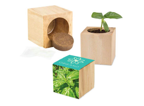 Pflanz-Holz Maxi mit Samen - Basilikum, 1 Seite gelasert