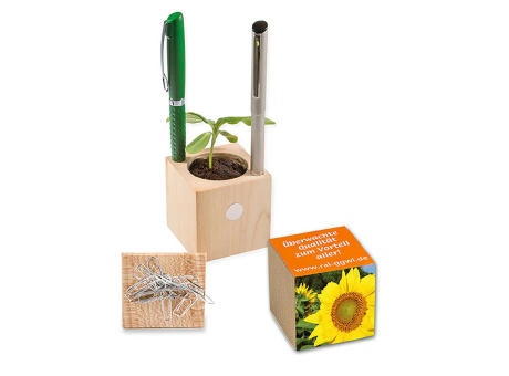 Pflanz-Holz Büro mit Samen - Sonnenblume, 2 Seiten gelasert
