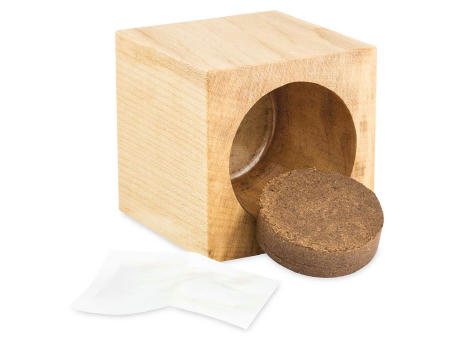 Pflanz-Holz Star-Box mit Samen - Glücksklee-Zwiebel (* Je nach Verfügbarkeit der Glücksklee-Zwiebeln)