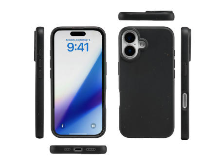 Nachhaltige Handyhülle inkl. Sammlung 1kg Ozeanplastik iPhone™ 16 plus Turtle Eco Soft Case PLA + Bambus schwarz
